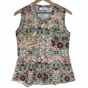 TOLI Top Blouse Sleeveless Floral Retro Print Brady Bunch Vibes Mod Size Medium